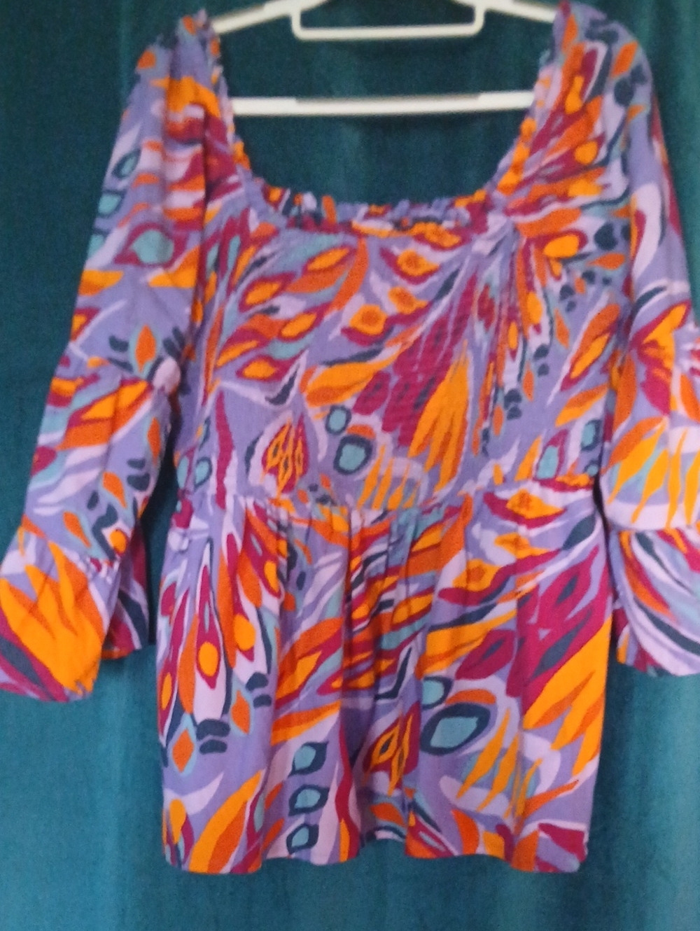 Women's Lavender Multi-Color Printed Peasant Top